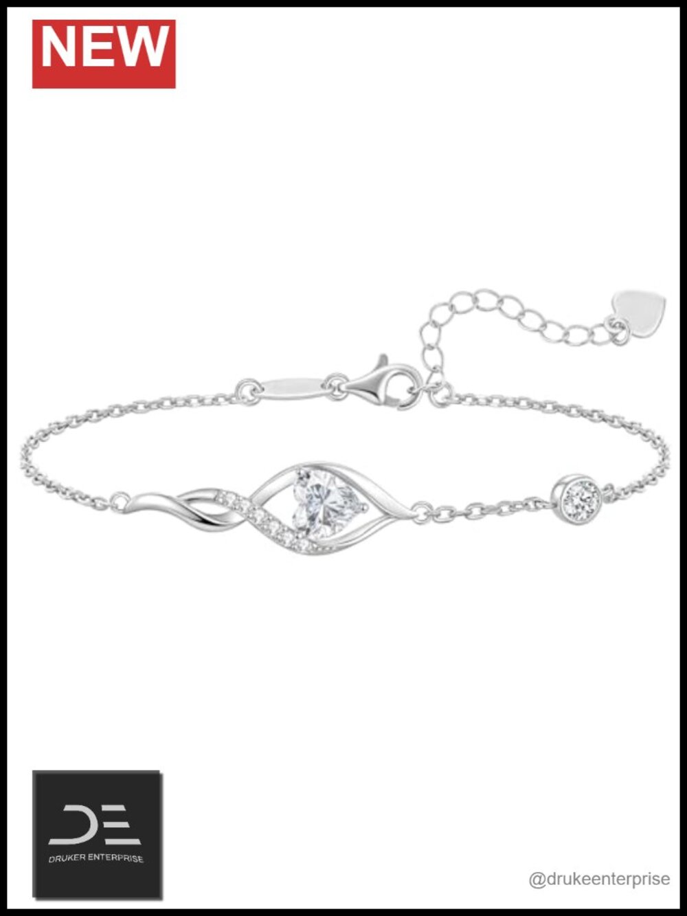 1CT Moissanite Infinity Link Bracelet Rhodium Plating D VVS1 Jewelry Gift